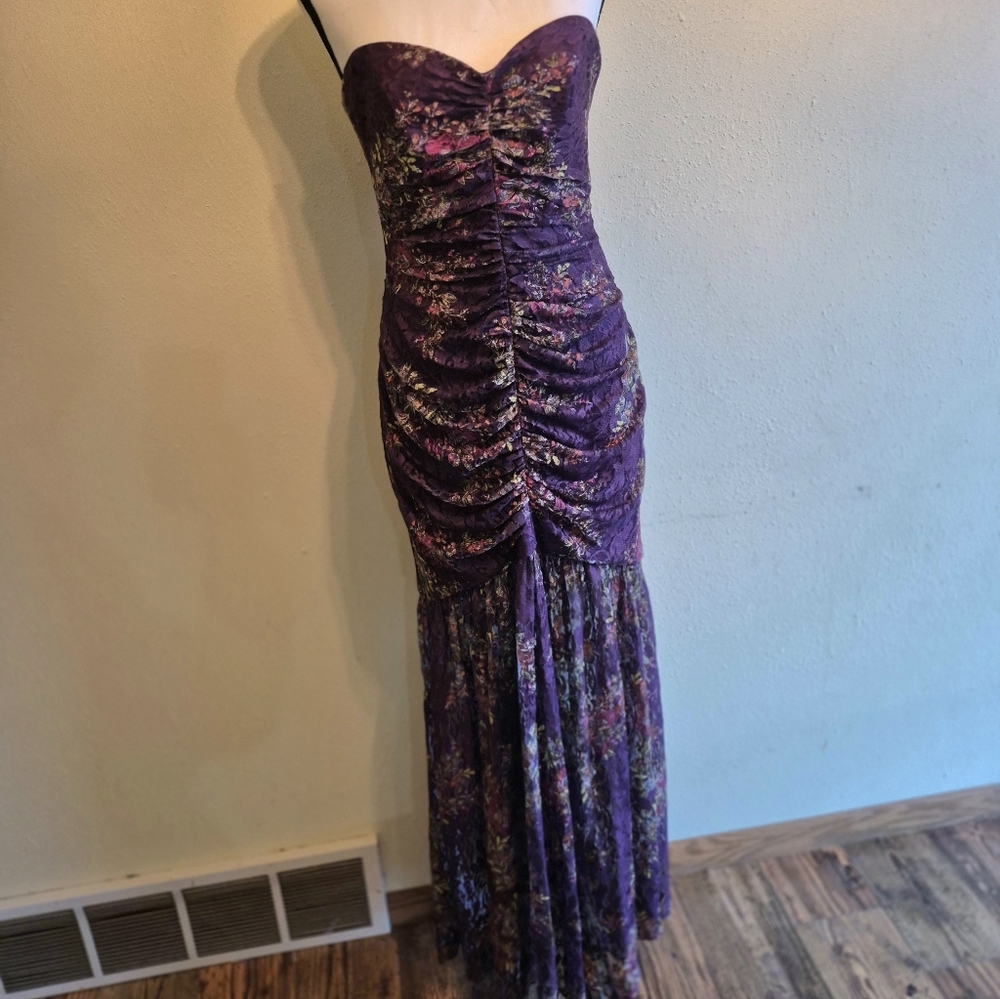 Laundry By Shelli Segal Purple Floral Lace Ruched Dress Size 6
